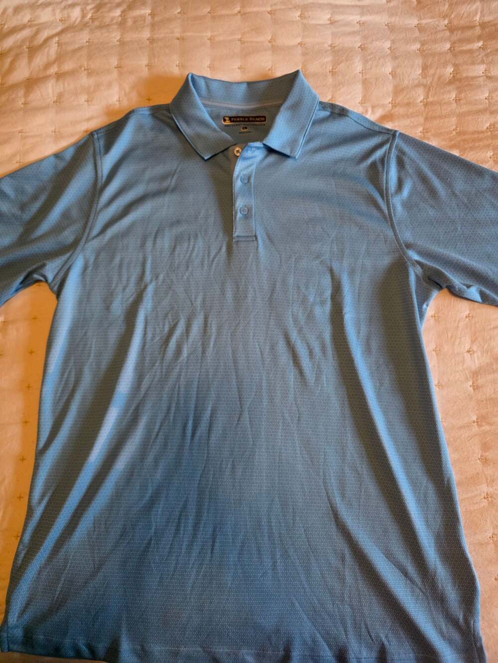 Pebble‎ Beach Dry-Luxe Performance Light Blue Printed Golf Polo Shirt